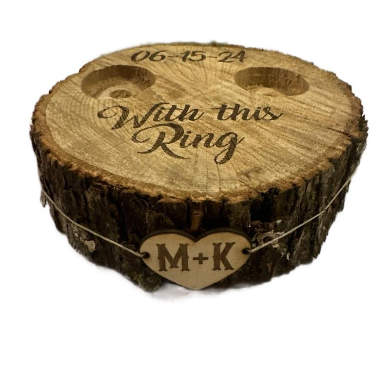 Rustic Ring Box / Tree Stump Alternative Ring Bearer Pillow for Wedding. Organizer for Bride and Groom Rings