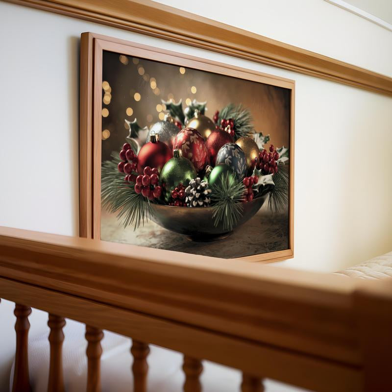Elegant Christmas Ornament Wall Art Poster - High Quality Holiday Décor Physical Decoration, Aesthetic Holly Ornament Print Picture Unframe