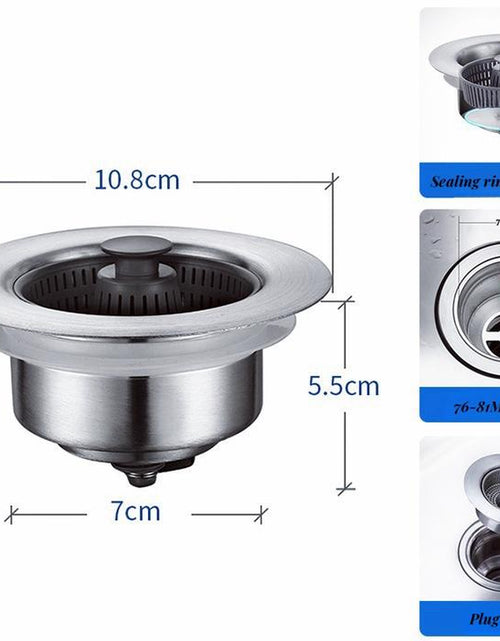 Load image into Gallery viewer, Upgraded 3 in 1 Kitchen Sink Drain Strainer - Stopper Set, Stainless Steel Kitchen Sink Stopper, Pop up Anti-Clogging Sink Strainer Basket Filter for US Standard 3-1/2 Inch Kitchen Drain
