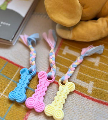 Pack of 3 | Chewable Bone Dog Toy with Rope | Tough Dog Chew Toy | Puppy Chew Toys for Teething | Small Medium Sized Dogs | Pet Toys