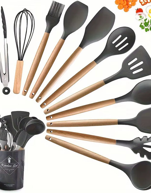 Load image into Gallery viewer, Kitchen Silicone Cooking Utensils, 12 Pc Kitchen Utensil Set, Wooden Kitchen Utensils, Kitchen Gadgets and Spatula Set

