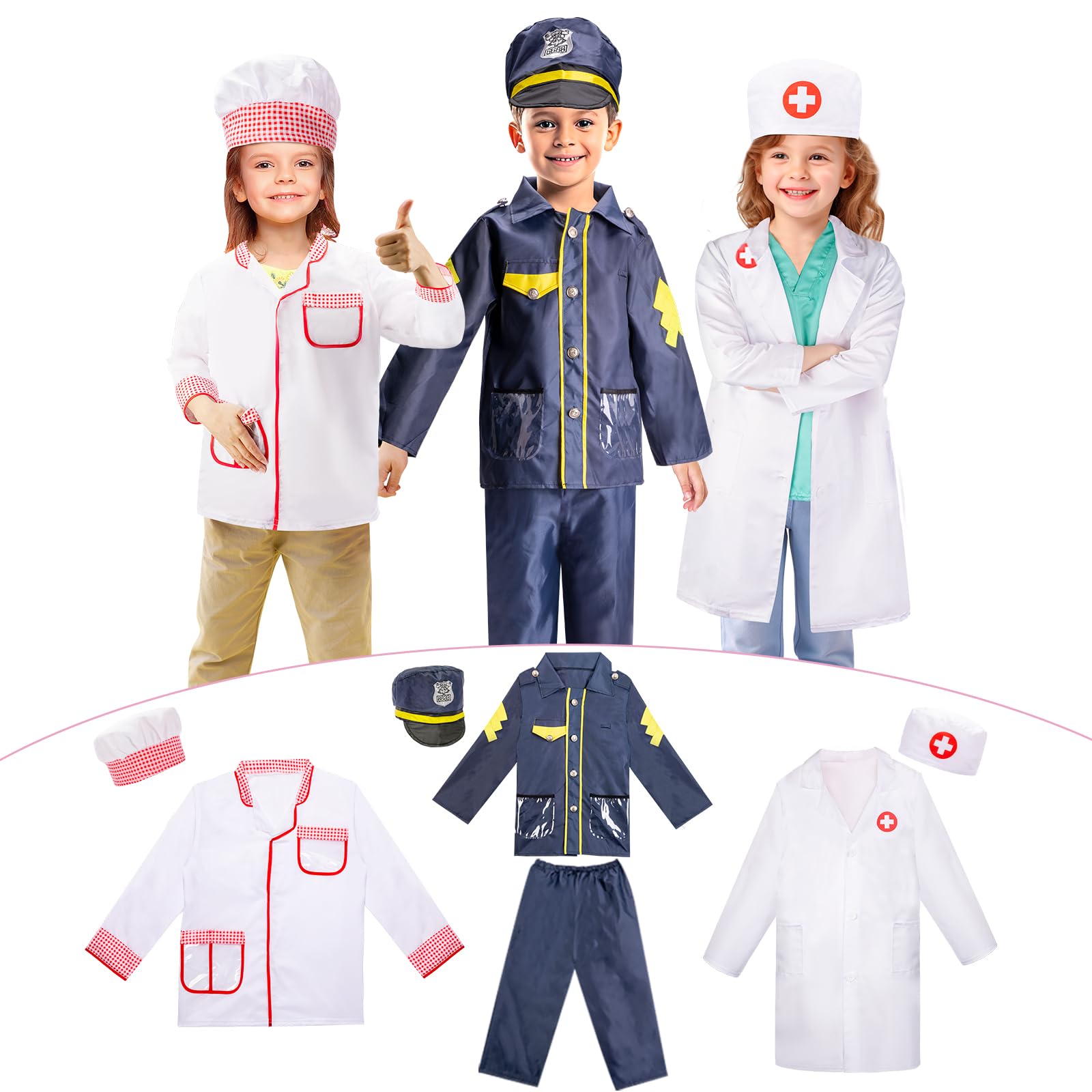 LOYO Kids Role Play Dress Up Clothes for 3-8 Years Old Play 3 Sets Policeman/Chef/Doctor Costume for Kids And Toddlers Boys and Girls Halloween Costumes