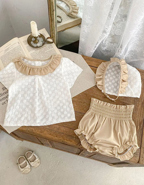 Load image into Gallery viewer, Summer New 0-3 Year Old Baby Clothing, Fashionable Baby Girl Set, Flower Embroidery Short Sleeved Top, Bread Pants
