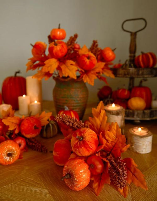 Load image into Gallery viewer, PARTY JOY 4PCS Maple Leaves Bunch with Silk Pumpkin Autumn Floral Stems for DIY Arrangment Fall Decor Fall Decorations for Home
