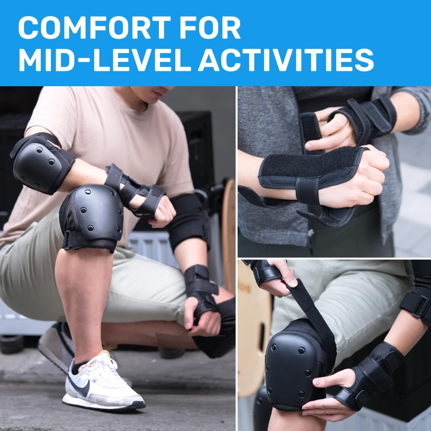 Protective Gear Set: Knee Pads, Wrist Guards, Elbow Pads - Comfortable & Adjustable for Adults & Kids, Ideal for Skating, Biking, Scooter, Rollerblade & More