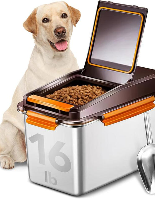 Load image into Gallery viewer, Dog Food Storage Container Stainless Steel with Scoop, 16Lb/7.4Kg Airtight Pet Metal Food Storage Bin, Cat Food Container for Dry Dog Food, Cat Food, Bird Seed, Keep Food Fresh, Brown
