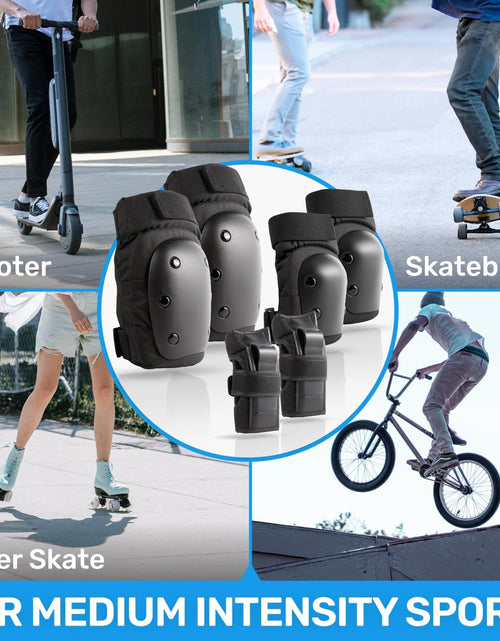 Load image into Gallery viewer, Protective Gear Set: Knee Pads, Wrist Guards, Elbow Pads - Comfortable &amp; Adjustable for Adults &amp; Kids, Ideal for Skating, Biking, Scooter, Rollerblade &amp; More

