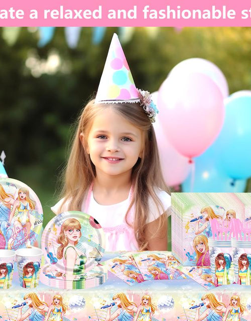 Load image into Gallery viewer, 171 Count Disposable Tableware Birthday Party Supplies Singer Paper Plates Napkins Cups Plastic Tablecloths Music Singer Tableware Set Birthday Party Decorations Serves 24 Guests
