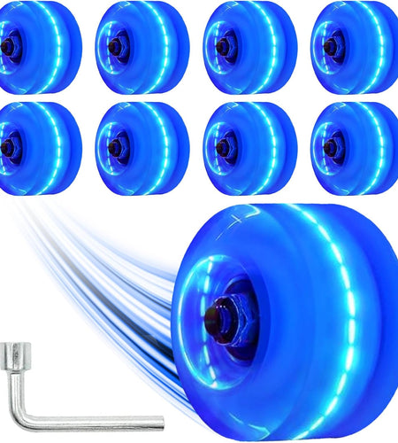 Light up Roller Skate Wheels 8 Pack, 78A Hardness LED Skateboard Wheels with Premium ABEC-9 Bearings, Illuminating Roller Skate Accessories for Outdoor Indoor Quad Skates