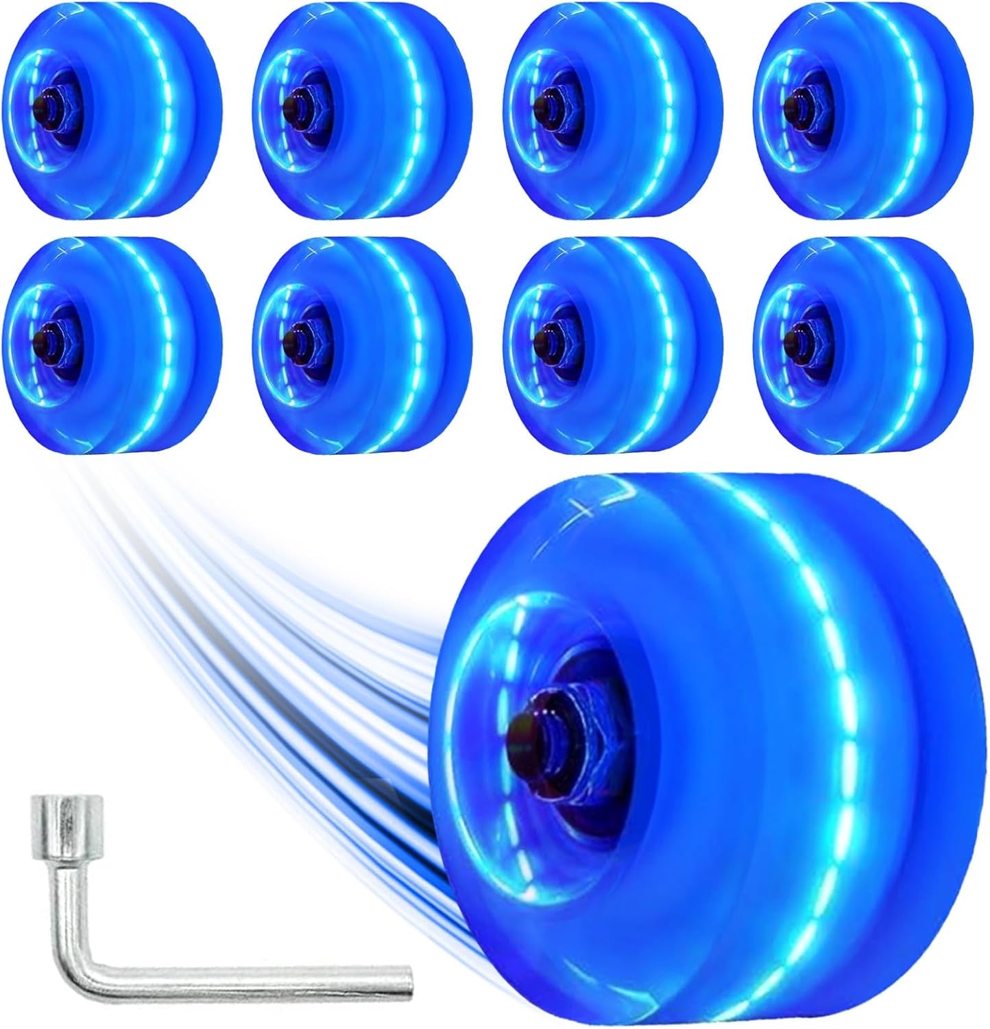 Light up Roller Skate Wheels 8 Pack, 78A Hardness LED Skateboard Wheels with Premium ABEC-9 Bearings, Illuminating Roller Skate Accessories for Outdoor Indoor Quad Skates