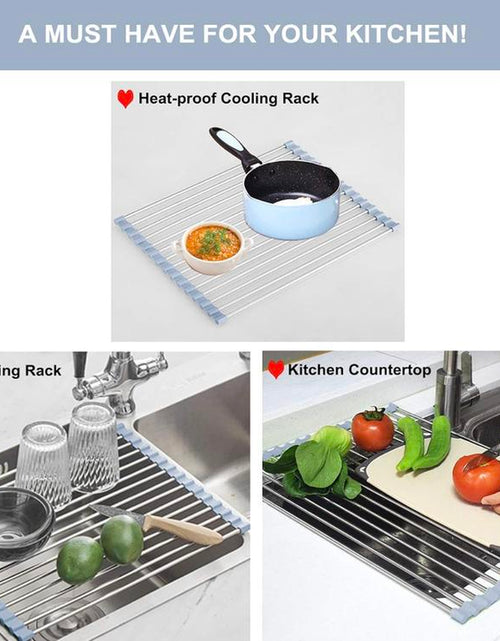Load image into Gallery viewer, Way Finder - over the Sink Dish Drying Rack, Roll up Dish Drying Rack Kitchen Fruit Organiser Stainless Steel Bowl Cabinet Silicone
