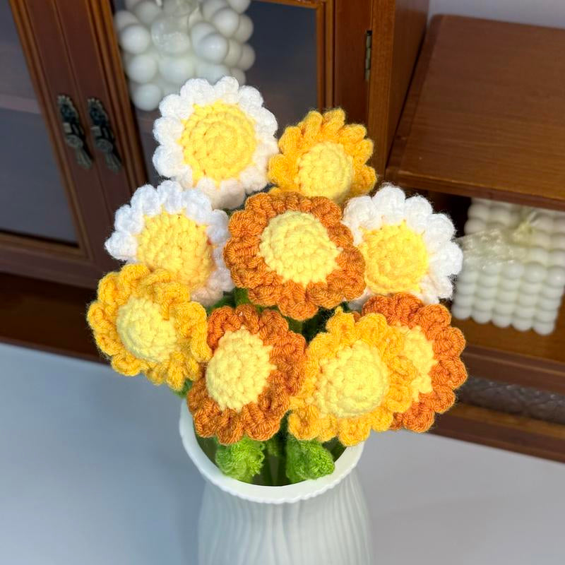 12Pcs, Crochet Daisies without Vase, Decorating Rosy Eternal Flowers,Dozen Bouquets,Decorative Bouquet for Home Decor,Garden Party,Wedding Decor