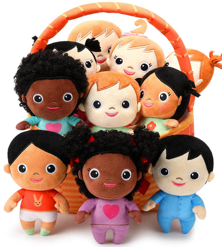 HyDren Basket Plush Baby Dolls Set of 10 Soft Multicultural Sensory Dolls 6 Plush Diversity Toys for Preschool Classroom Valentines Day Toddler Baby Toys for Kids Girls Boys All Ages