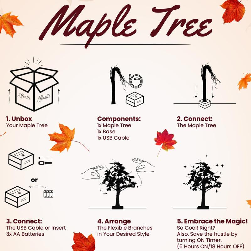 Alfanite 24-Inch Fall Lighted Maple Tree, 24 LED Lights, Usb+Battery Operated Thanksgiving Table Centerpieces Decoration Tree for Home Fireplace Autumn Harvest Tabletop Indoor Decor