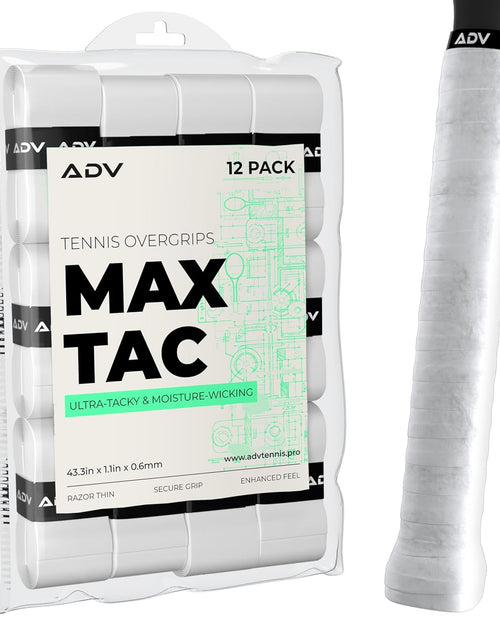 Load image into Gallery viewer, Maxtac Tacky Tennis Overgrip - 12 Pack Extremely Sticky Non-Slip Tennis Grips Overgrip - Razor-Thin &amp; Easy to Use Pro Tennis Racquet Grip Tape, White
