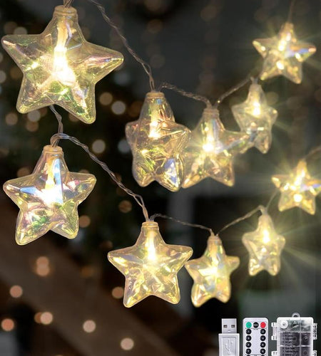 Star LED Fairy String Lights – Usb/Battery Powered 20 Twinkling Lights with Remote & 8 Modes | Waterproof & Durable Ambient Lighting for Tacky Christmas Tree Decor, Bedroom, Back to School Dorm, 4Th of July Party, Indoor/Outdoor Celebration