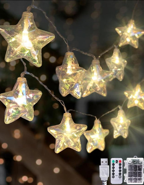 Load image into Gallery viewer, Star LED Fairy String Lights – Usb/Battery Powered 20 Twinkling Lights with Remote &amp; 8 Modes | Waterproof &amp; Durable Ambient Lighting for Tacky Christmas Tree Decor, Bedroom, Back to School Dorm, 4Th of July Party, Indoor/Outdoor Celebration
