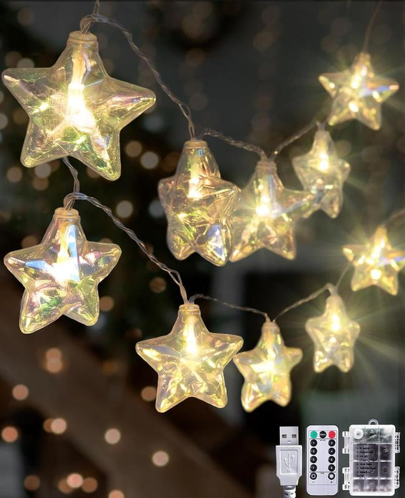 Star LED Fairy String Lights – Usb/Battery Powered 20 Twinkling Lights with Remote & 8 Modes | Waterproof & Durable Ambient Lighting for Tacky Christmas Tree Decor, Bedroom, Back to School Dorm, 4Th of July Party, Indoor/Outdoor Celebration
