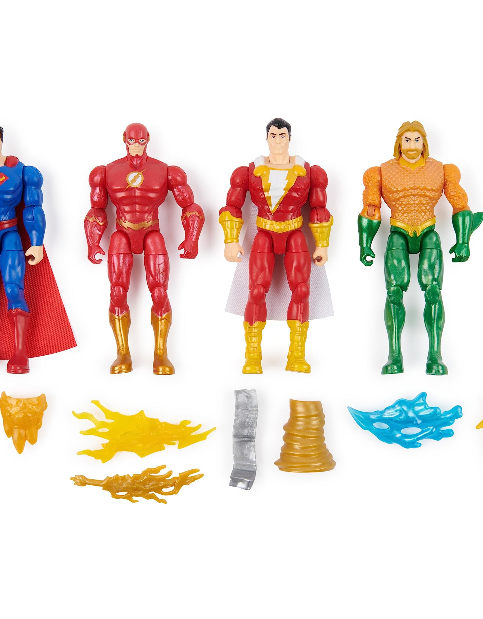 DC Comics Action Figures 4-Pack Superman The Flash Shazam! Aquaman 4-inch Figures Accessories Superhero Kids Toys for Boys and Girls Ages 3+