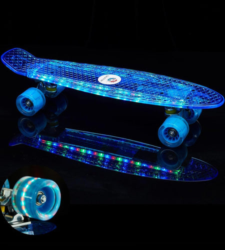 22 Inch Skateboard- with Led Light up Wheels for Beginners,Complete Mini Cruiser Retro Skateboard for Kid,Smooth Riding,Durable Polypropylene with Pu Wheels