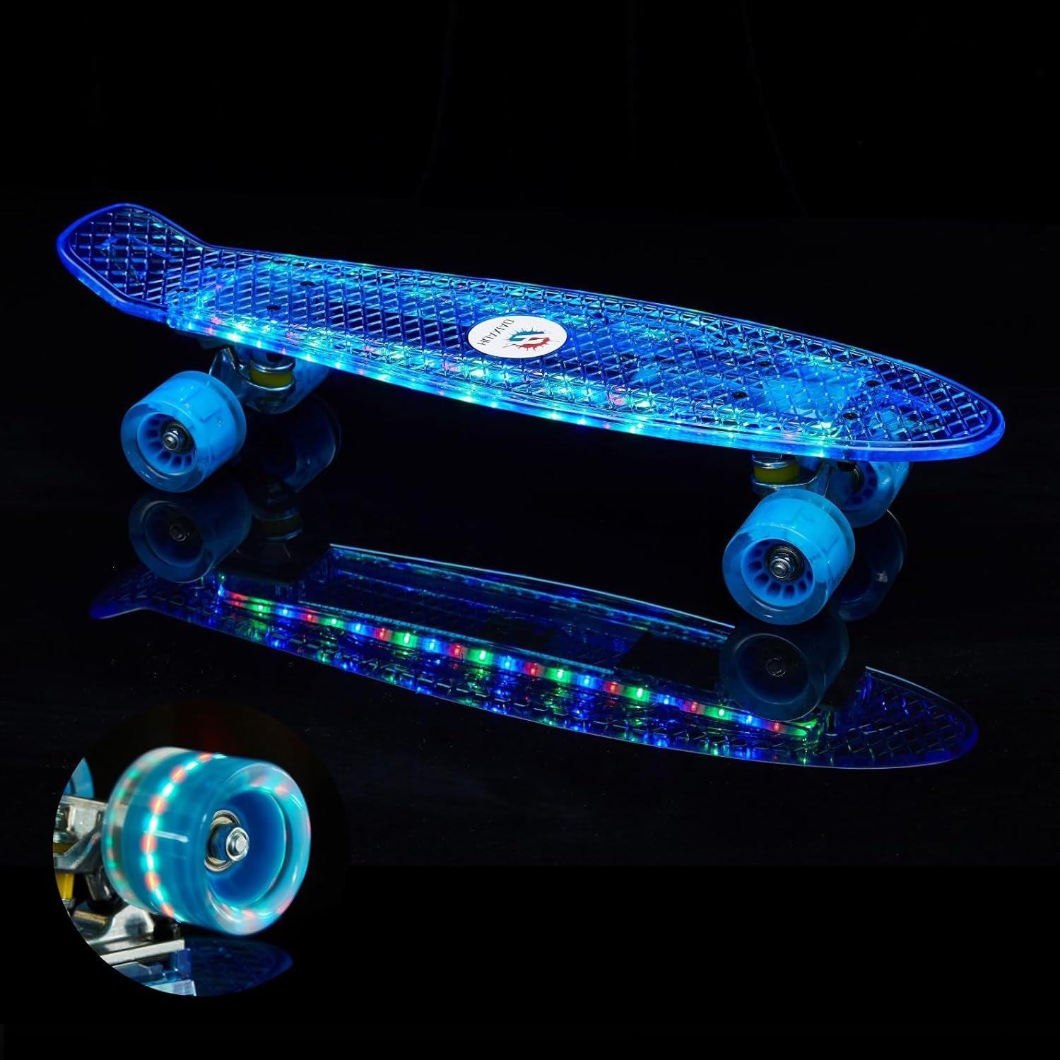 22 Inch Skateboard- with Led Light up Wheels for Beginners,Complete Mini Cruiser Retro Skateboard for Kid,Smooth Riding,Durable Polypropylene with Pu Wheels