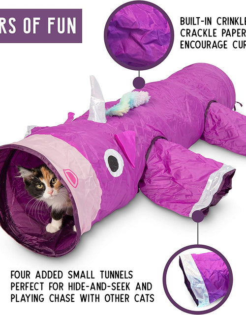 Load image into Gallery viewer, Magic Mewnicorn Multi Cat Tunnel Boredom Relief Toys with Crinkle Feather String for Dogs, Cats, Rabbits, Kittens and Guinea Pigs for Hiding Hunting and Resting
