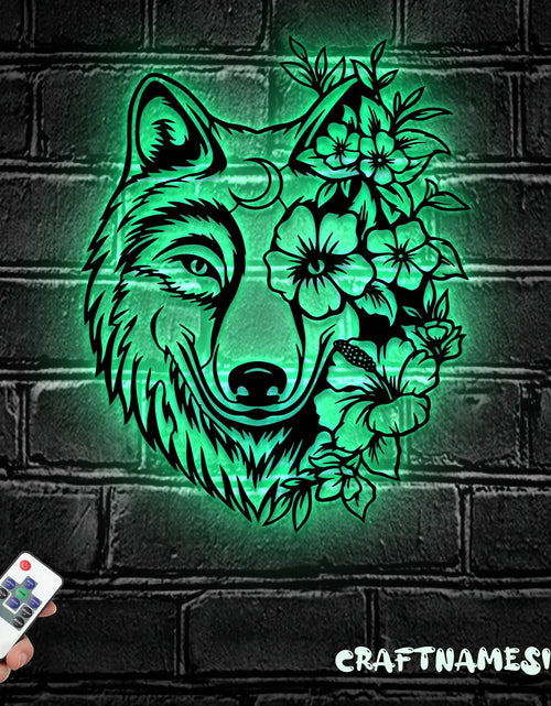 Load image into Gallery viewer, Floral Wolf Metal Wall Art LED Light, Wolf Sign Home Decor, Ideal for Home Decor
