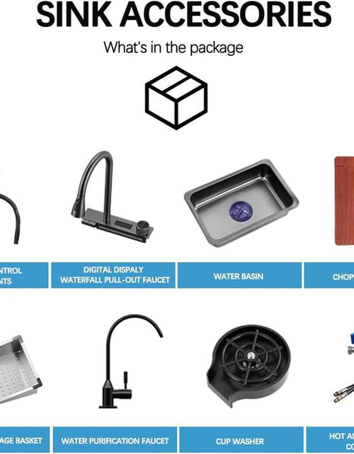 Load image into Gallery viewer, Bronstarz 29.5*18 INCH Black Nano Drop in Kitchen Sink 304 Stainless Steel Waterfall Sink with Pull down Sprayhead Faucet Single Bowl Drop in Kitchen Sink Workstation with LED TEMP Display (29.5 X 18 IN)
