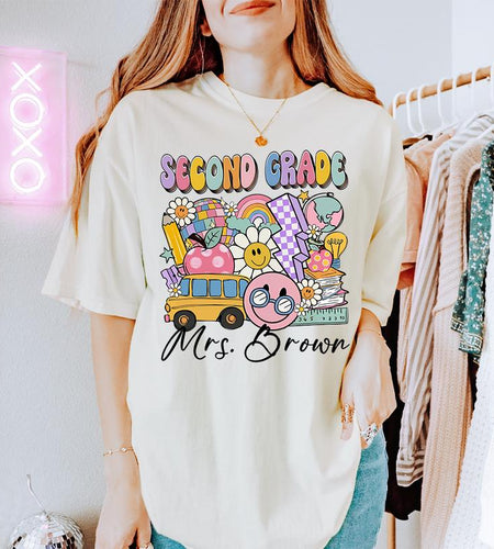 Customized 2Nd Grade Teacher Back to School T-Shirt (Send Me Your Customized Request), Retro Groovy 2Nd Grade Squad Shirt, Second Grade Teacher Gifts, Welcome to 2Nd Grade Clothing, Trendy School Summer Outfit, Gifts for 2Nd Grade Teachers
