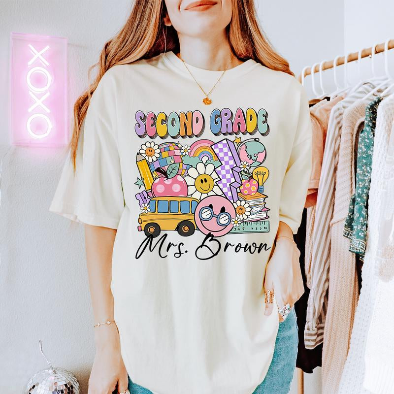 Customized 2Nd Grade Teacher Back to School T-Shirt (Send Me Your Customized Request), Retro Groovy 2Nd Grade Squad Shirt, Second Grade Teacher Gifts, Welcome to 2Nd Grade Clothing, Trendy School Summer Outfit, Gifts for 2Nd Grade Teachers