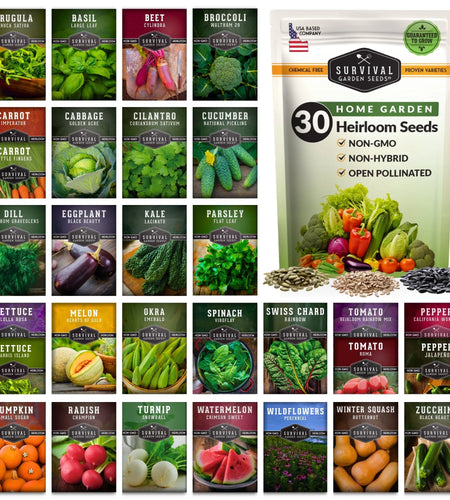 30 Home Garden Seed Collection - Variety Pack with Full Sun Annual Heirloom Non-Gmo Vegetables