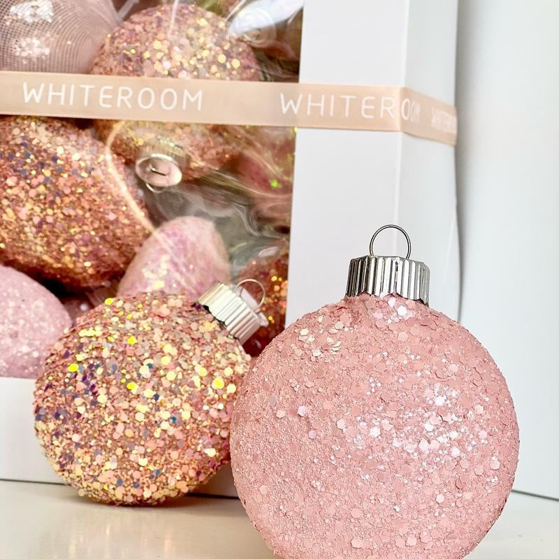 Christmas Glitter Ornaments, Christmas Tree Decoration, Pink Shades Set of 16 Pcs, Christmas Handmade Custom Balls Gift Decorative Hanging