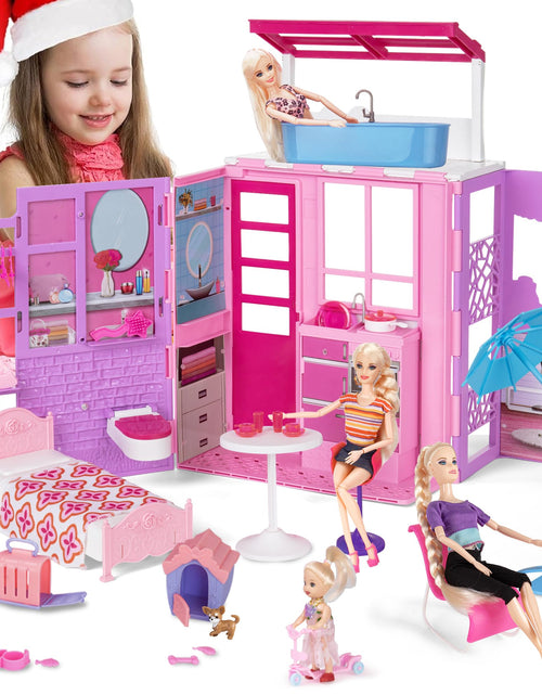 Load image into Gallery viewer, Yellow River Portable Doll House One Set Fortable Dollhouse with Loft Bed Table Basin&amp; Pets 40+pcs Doll Accessories Dolls Play House Toys Birthday Xmas Gifts for Girls 3 4 5 6 7 8+
