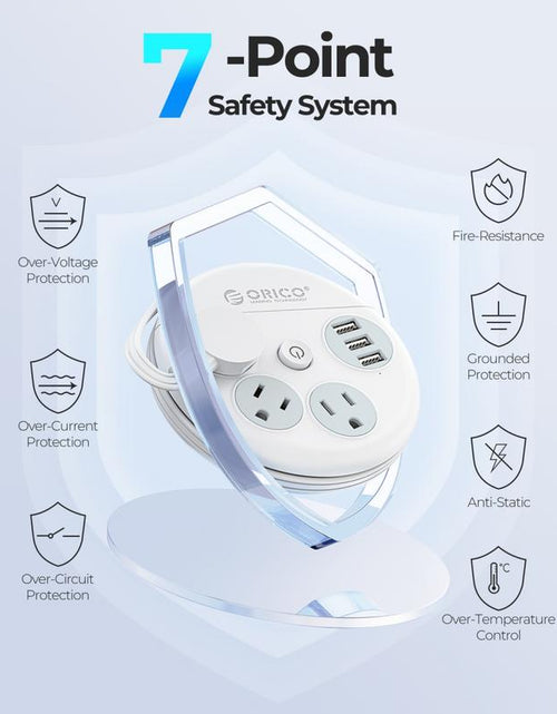 Load image into Gallery viewer, ORICO Travel Power Strip, Travel Essentials, Travel Extension Cord with 3 Outlets 3 USB Ports, 4FT Wrapped around Extension Cord for Travel Cruise Ship Beach Vacation Essentials White-Or-3A3U
