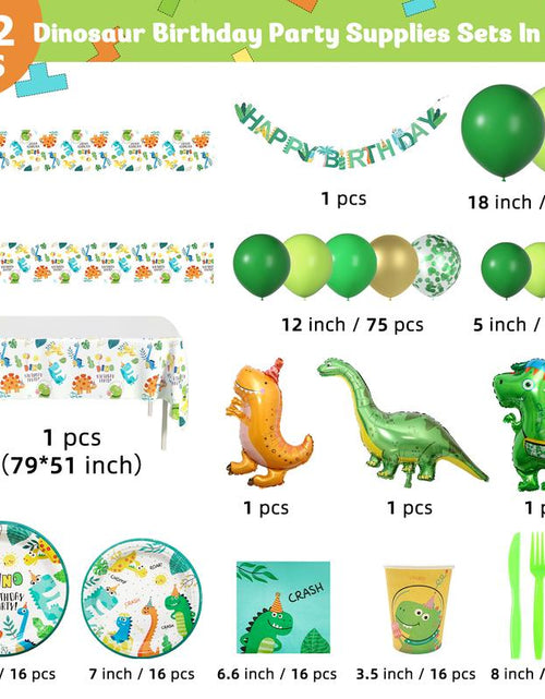 Load image into Gallery viewer, Dinosaur Birthday Party Supplies Set - 242 PCS Green Balloon Garland Arch Kit with Dino Balloons, Tableware, and Decorations
