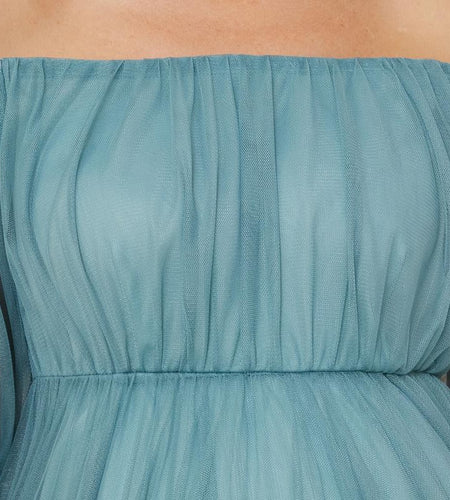 EVER PRETTY Sheer Off-Shoulder Double Skirt Maxi Maternity Dress below the Ankle Square Neckline Long Sleeves Concealed Zipper Back 20862