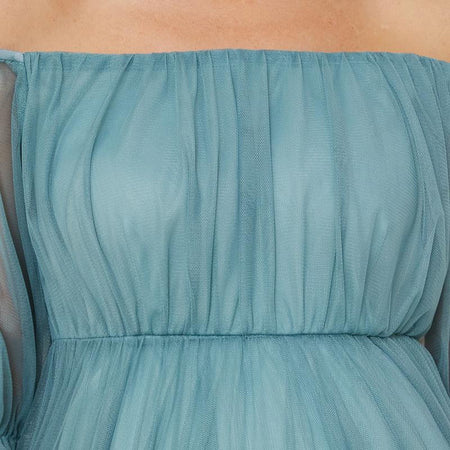 EVER PRETTY Sheer Off-Shoulder Double Skirt Maxi Maternity Dress below the Ankle Square Neckline Long Sleeves Concealed Zipper Back 20862