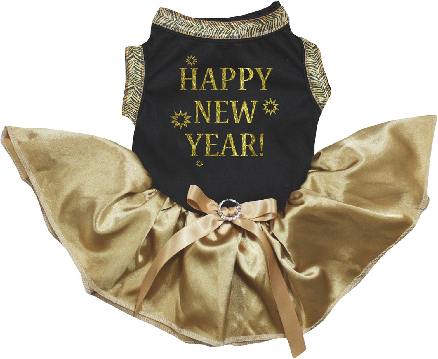 Happy New Year Puppy Dog Dress (Black/Gold, Small)