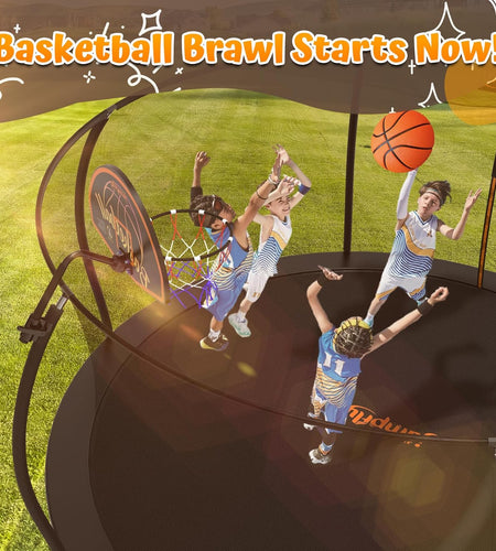 Trampoline Basketball Hoop Attachment, Basketball Hoop for Trampoline Easy to Install, Universal Trampoline Accessories Fits Straight Pole & Curved Pole with Mini Balls & Pump