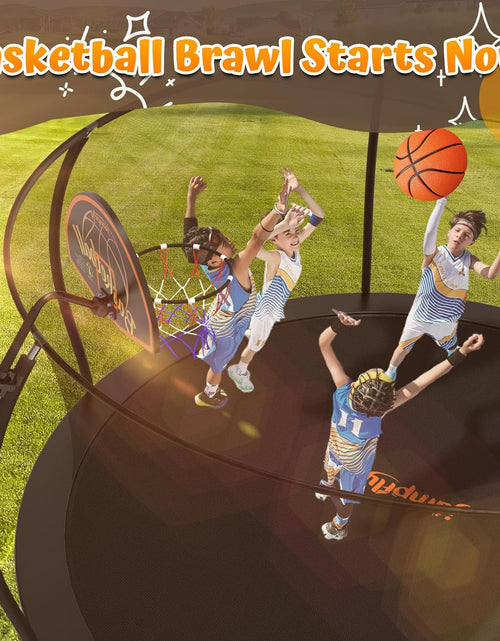 Load image into Gallery viewer, Trampoline Basketball Hoop Attachment, Basketball Hoop for Trampoline Easy to Install, Universal Trampoline Accessories Fits Straight Pole &amp; Curved Pole with Mini Balls &amp; Pump
