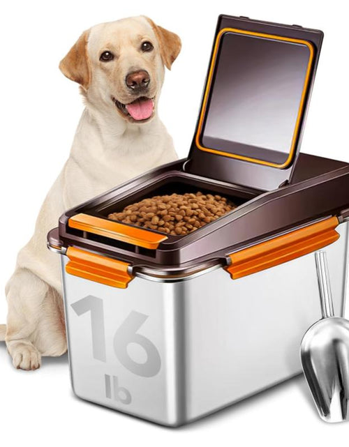 Load image into Gallery viewer, Dog Food Storage Container Stainless Steel with Scoop, 16Lb/7.4Kg Airtight Pet Metal Food Storage Bin, Cat Food Container for Dry Dog Food, Cat Food, Bird Seed, Keep Food Fresh, Brown
