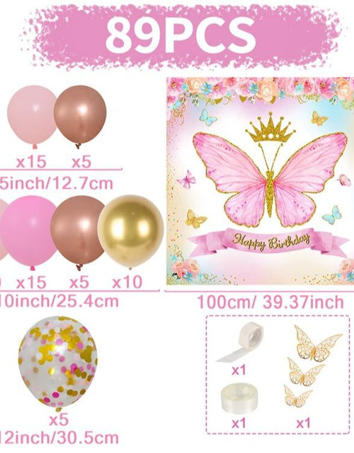 Load image into Gallery viewer, Butterfly Birthday Balloon Arch Kit, 95Pcs Purple Pink Butterfly Birthday Party Decoration DIY Set, Lavender Balloons Foil Balloons, Happy Birthday Backdrop Tablecloth, Girl&#39;S Birthday Party Balloon Garland, Party Supplies, Father&#39;S Day Gift
