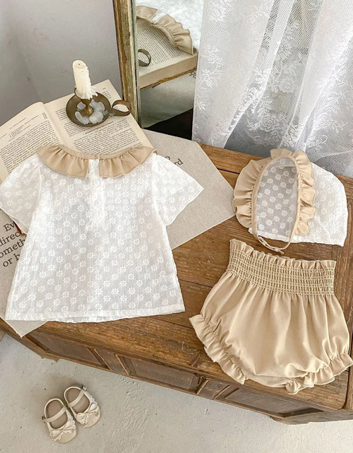 Load image into Gallery viewer, Summer New 0-3 Year Old Baby Clothing, Fashionable Baby Girl Set, Flower Embroidery Short Sleeved Top, Bread Pants
