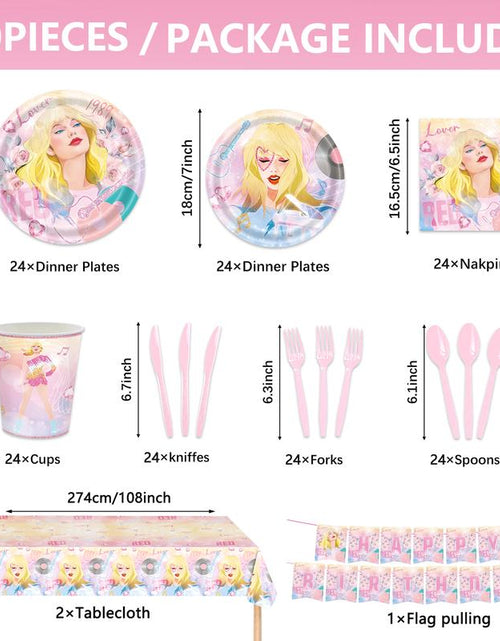 Load image into Gallery viewer, 171 Count Disposable Tableware Birthday Party Supplies Singer Paper Plates Napkins Cups Plastic Tablecloths Music Singer Tableware Set Birthday Party Decorations Serves 24 Guests
