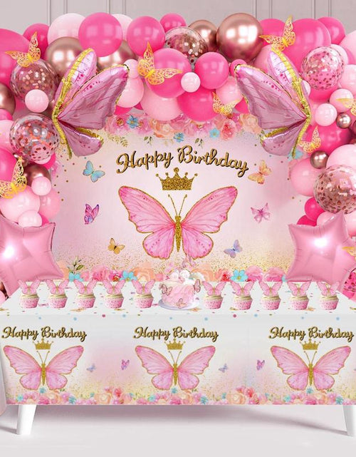 Load image into Gallery viewer, Butterfly Birthday Balloon Arch Kit, 95Pcs Purple Pink Butterfly Birthday Party Decoration DIY Set, Lavender Balloons Foil Balloons, Happy Birthday Backdrop Tablecloth, Girl&#39;S Birthday Party Balloon Garland, Party Supplies, Father&#39;S Day Gift
