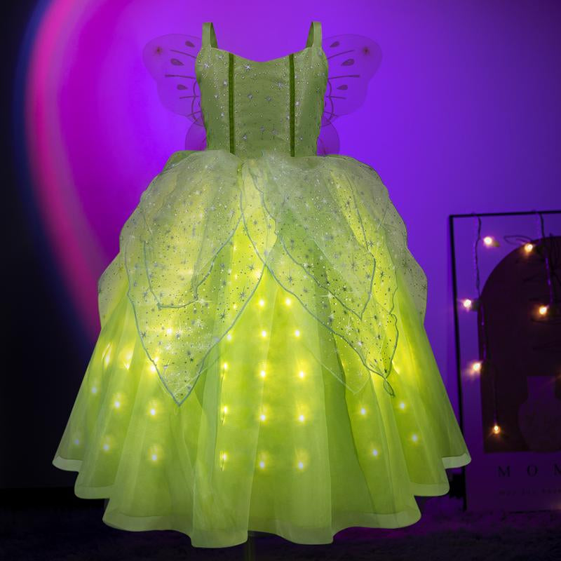 UPORPOR Light up Girls Halloween Costume Fairy Dress & Wings Green Fairy Girls Costume Princess Ball Gown Kids