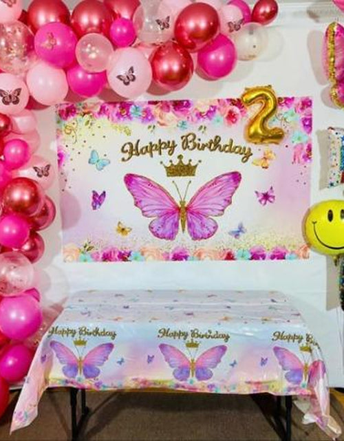 Load image into Gallery viewer, Butterfly Birthday Balloon Arch Kit, 95Pcs Purple Pink Butterfly Birthday Party Decoration DIY Set, Lavender Balloons Foil Balloons, Happy Birthday Backdrop Tablecloth, Girl&#39;S Birthday Party Balloon Garland, Party Supplies, Father&#39;S Day Gift
