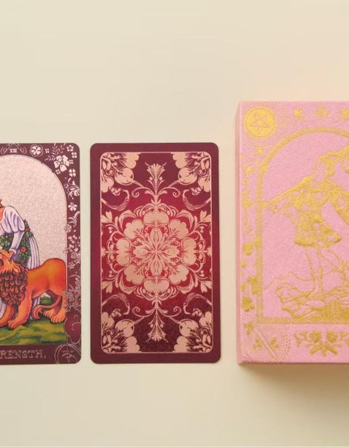 Load image into Gallery viewer, Pink Holographic Tarot Deck - Gold Foil, Color-Shifting, Waterproof Cards Complete Gift Set W/ Guidebook &amp; Luxury Box Gift
