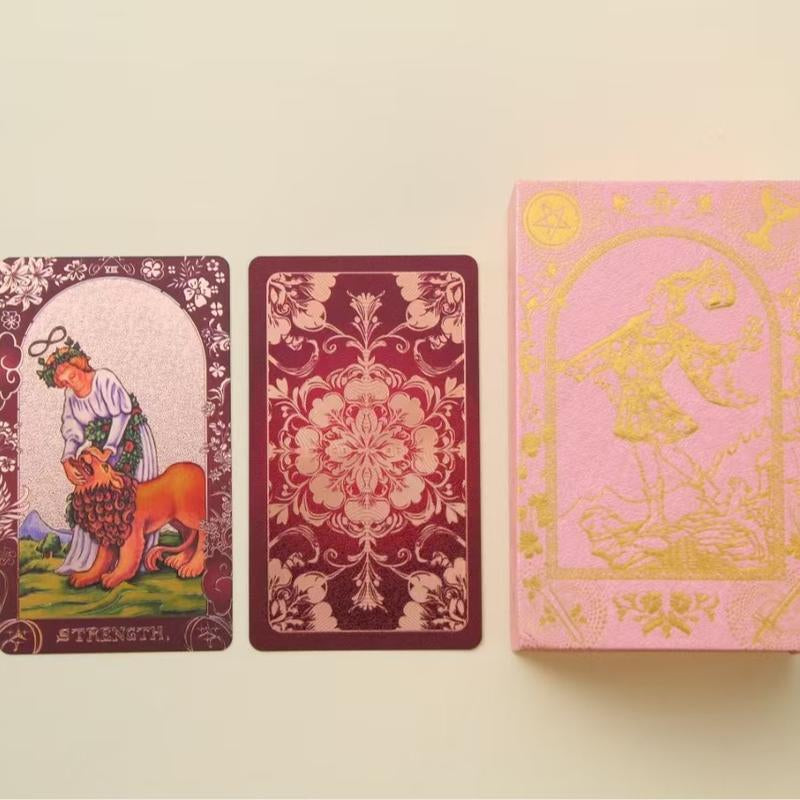 Pink Holographic Tarot Deck - Gold Foil, Color-Shifting, Waterproof Cards Complete Gift Set W/ Guidebook & Luxury Box Gift