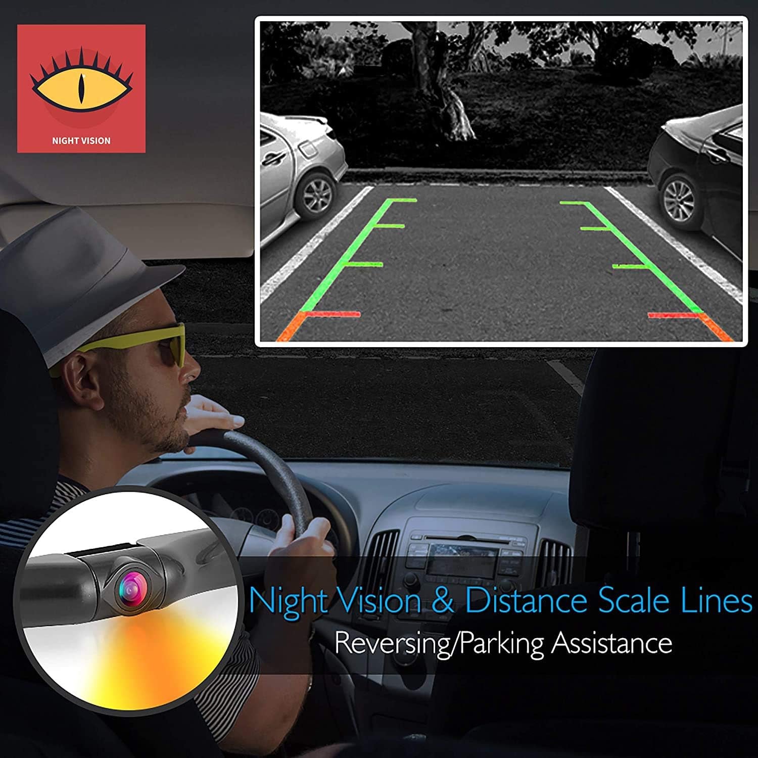 Rear View Backup Car Camera - Screen Monitor System W/ Parking and Reverse Assist Safety Distance Scale Lines, Waterproof & Night Vision, 7" LCD Video Color Display for Vehicles -  PLCM7500